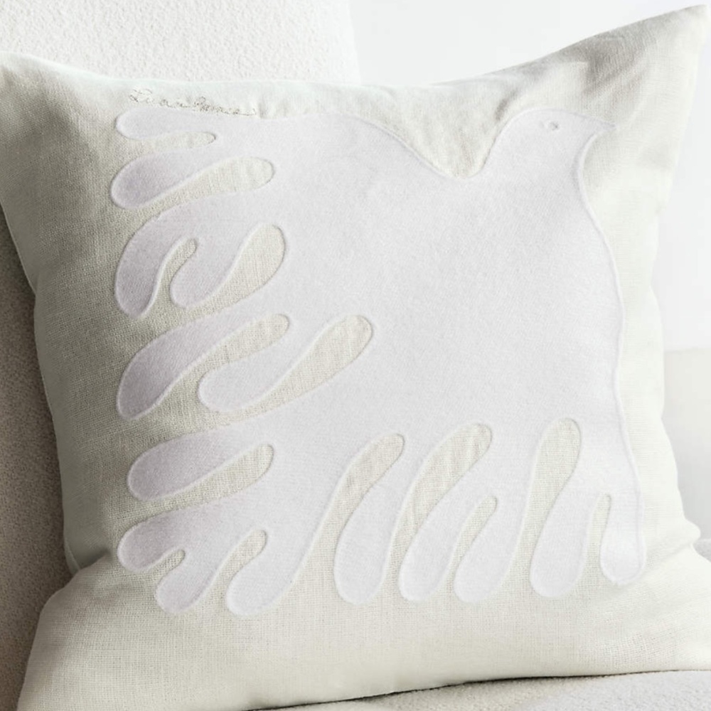 NWT Crate & Barrel Soaring Dove 23”x23” Linen Throw Pillow Cover by Lucia Eames